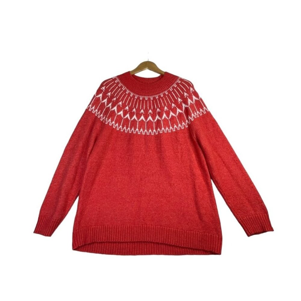 Talbots Wool‎ Blend Fair Isle Sweater size XL Orange/White